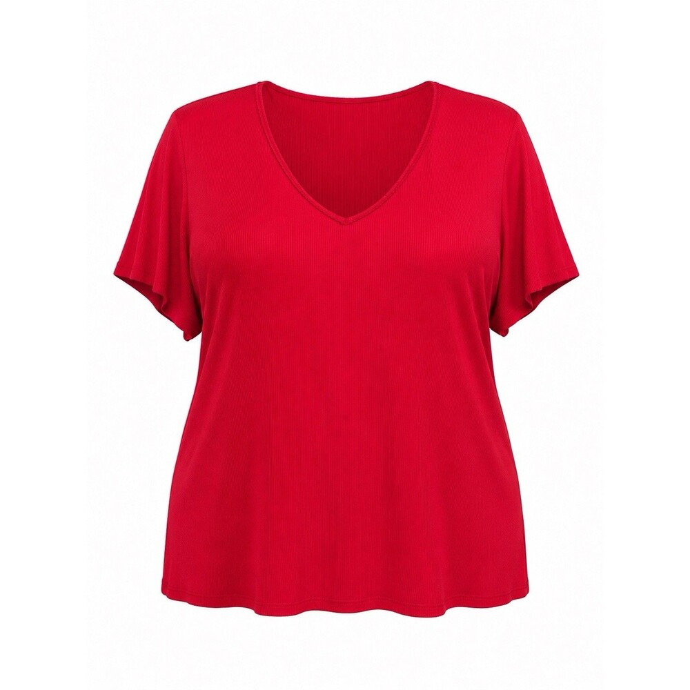 Frankee & Skylarr Plus 3X Ribbed V-Neck Top Pink Short Sleeve Stretch Blouse